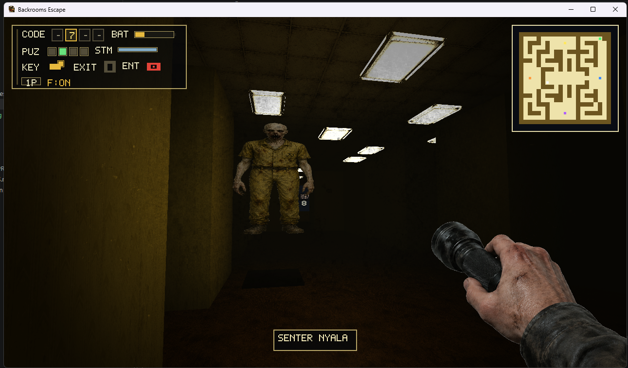 Player being chased by the enemy in Backrooms Escape