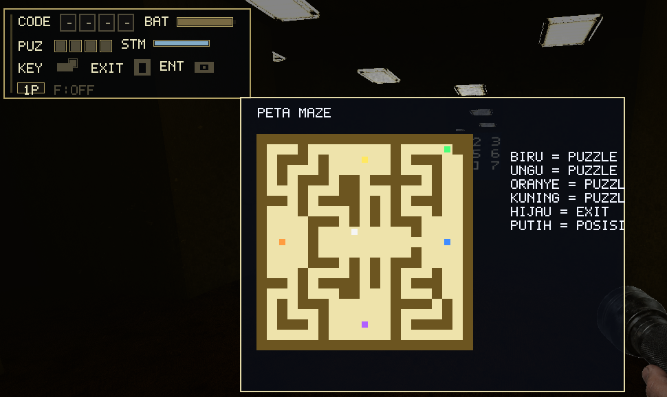 Backrooms Escape HUD with flashlight and player status