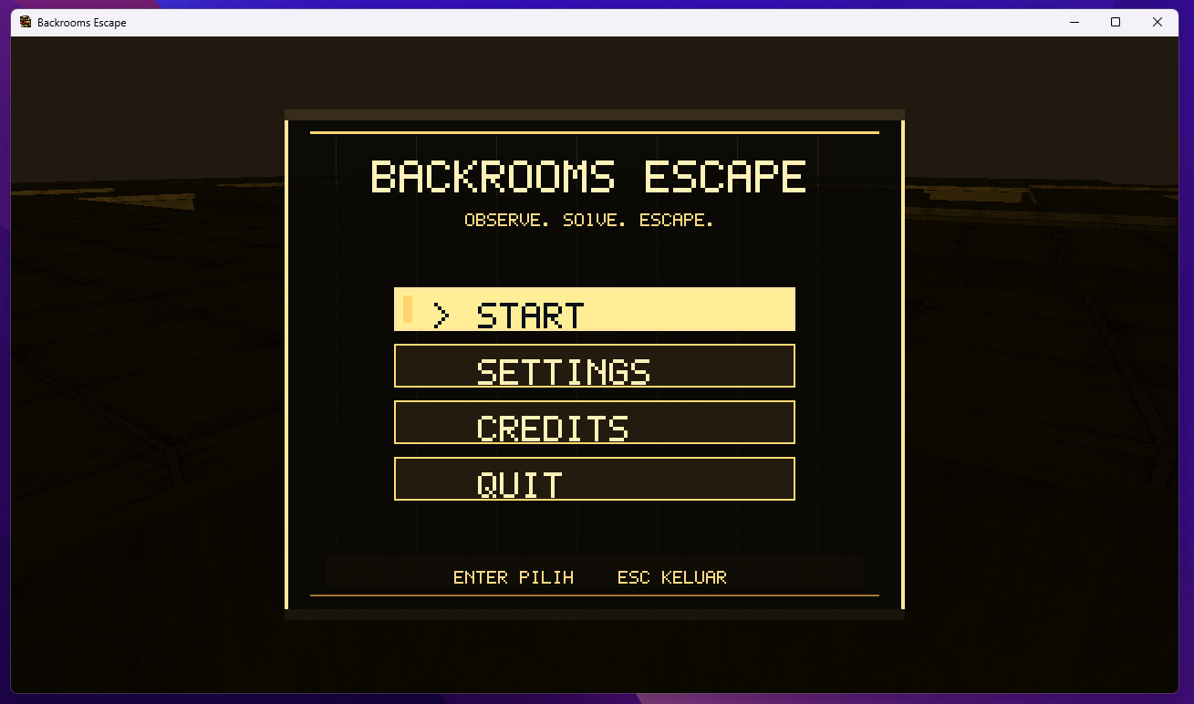 Backrooms Escape main menu